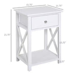 Table d'appoint, table de chevet de style campagnard avec tiroir de rangement, étagère ouverte et cadre en X, table de chevet pour salon, blanc