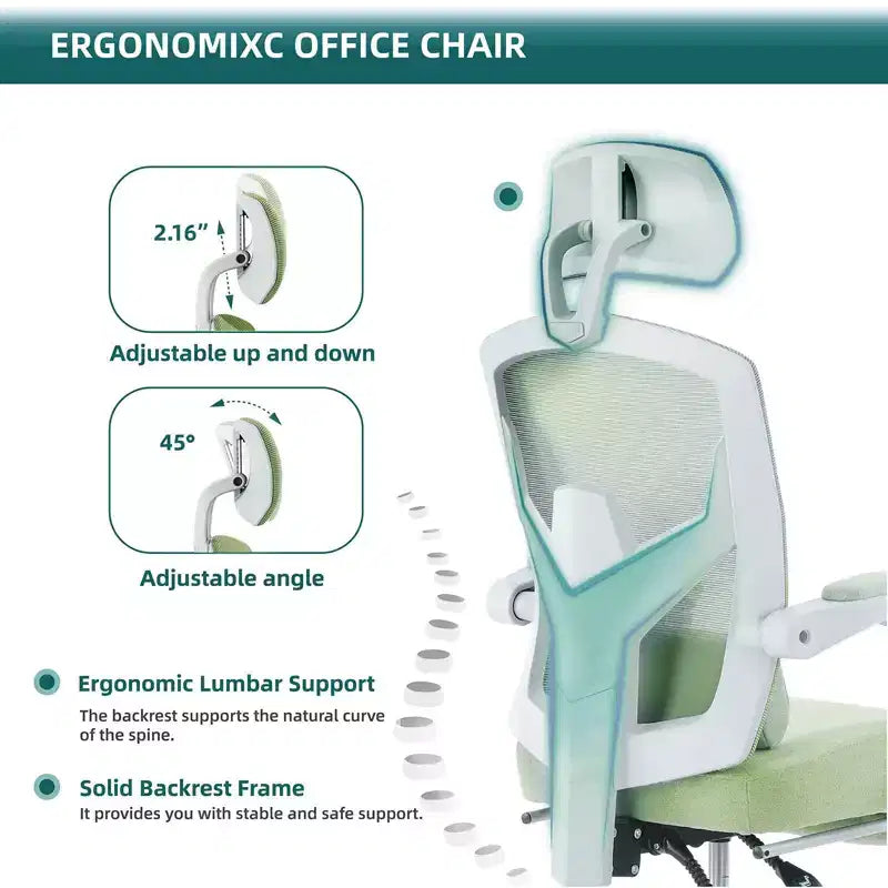avec repose-pieds rétractable, coussin de soutien lombaire et accoudoirs rembourrés, design pivotant ergonomique