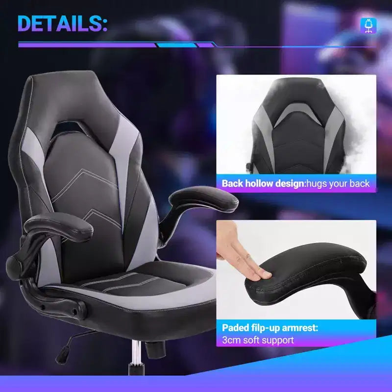 Chaise de bureau pivotante ergonomique en cuir avec support lombaire, chaise de jeu d'ordinateur
