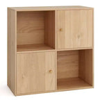 Étagère 4 cubes avec kits anti-basculement doubles et 2 armoires de rangement Blanc/Naturel