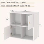 Étagère 4 cubes avec kits anti-basculement doubles et 2 armoires de rangement Blanc/Naturel