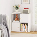 Étagère 4 cubes avec kits anti-basculement doubles et 2 armoires de rangement Blanc/Naturel