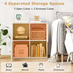 Étagère 4 cubes avec kits anti-basculement doubles et 2 armoires de rangement Blanc/Naturel