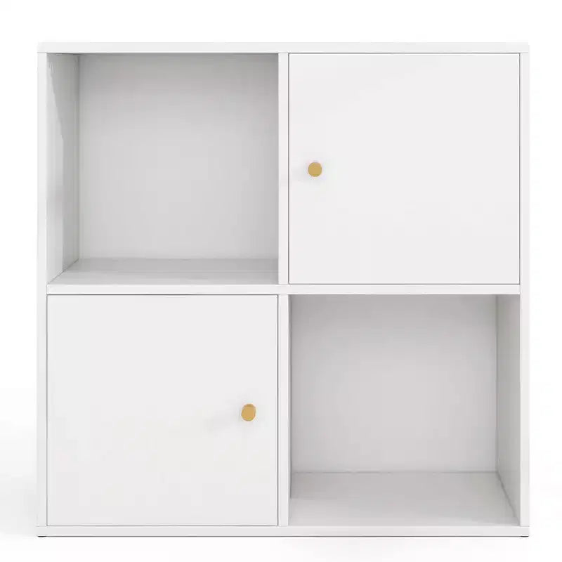 Étagère 4 cubes avec kits anti-basculement doubles et 2 armoires de rangement Blanc/Naturel