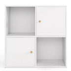 Étagère 4 cubes avec kits anti-basculement doubles et 2 armoires de rangement Blanc/Naturel