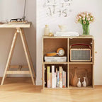 Étagère 4 cubes avec kits anti-basculement doubles et 2 armoires de rangement Blanc/Naturel