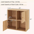 Étagère 4 cubes avec kits anti-basculement doubles et 2 armoires de rangement Blanc/Naturel