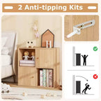 Étagère 4 cubes avec kits anti-basculement doubles et 2 armoires de rangement Blanc/Naturel