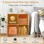 Étagère 4 cubes avec kits anti-basculement doubles et 2 armoires de rangement Blanc/Naturel