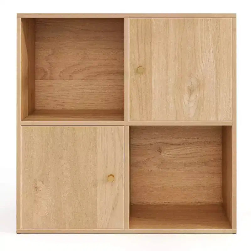 Étagère 4 cubes avec kits anti-basculement doubles et 2 armoires de rangement Blanc/Naturel