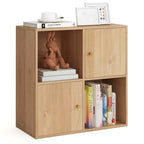 Costway 4-Cube Bookcase with Dual Anti-Tipping Kits & 2 Cabinets Storage Organizer White/Natural