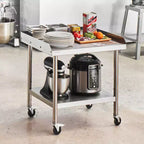 Table de travail en acier inoxydable, 24 x 28 x 30 pouces, table de préparation alimentaire commerciale avec 4 roues, roulettes, dosseret à 3 côtés, table de préparation robuste