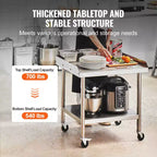 Table de travail en acier inoxydable, 24 x 28 x 30 pouces, table de préparation alimentaire commerciale avec 4 roues, roulettes, dosseret à 3 côtés, table de préparation robuste
