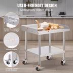 Table de travail en acier inoxydable, 24 x 28 x 30 pouces, table de préparation alimentaire commerciale avec 4 roues, roulettes, dosseret à 3 côtés, table de préparation robuste