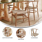Chaise de salle à manger empilable avec dossier en Y, structure en bois massif, assise en corde de papier kraft tressée