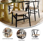 Chaise de salle à manger empilable avec dossier en Y, structure en bois massif, assise en corde de papier kraft tressée