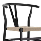 Chaise de salle à manger empilable avec dossier en Y, structure en bois massif, assise en corde de papier kraft tressée