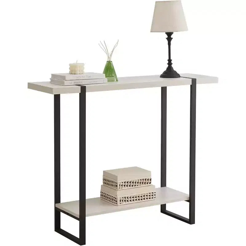 avec Étagères - Table Console en Métal et Bois Moderne pour Salon, Entrée, Couloir, Foyer