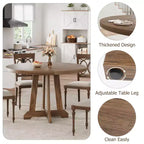 Table à manger ronde de 47 po pour 4 personnes, table de cuisine en bois avec pied robuste et plateau en 4 sections, table de ferme pour salle à manger
