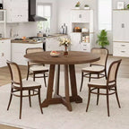 Table à manger ronde de 47 po pour 4 personnes, table de cuisine en bois avec pied robuste et plateau en 4 sections, table de ferme pour salle à manger