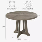 Table à manger ronde de 47 po pour 4 personnes, table de cuisine en bois avec pied robuste et plateau en 4 sections, table de ferme pour salle à manger