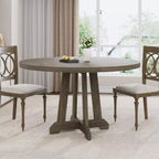Table à manger ronde de 47 po pour 4 personnes, table de cuisine en bois avec pied robuste et plateau en 4 sections, table de ferme pour salle à manger