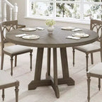 Table à manger ronde de 47 po pour 4 personnes, table de cuisine en bois avec pied robuste et plateau en 4 sections, table de ferme pour salle à manger