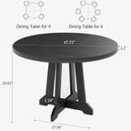 Table à manger ronde de 47 po pour 4 personnes, table de cuisine en bois avec pied robuste et plateau en 4 sections, table de ferme pour salle à manger