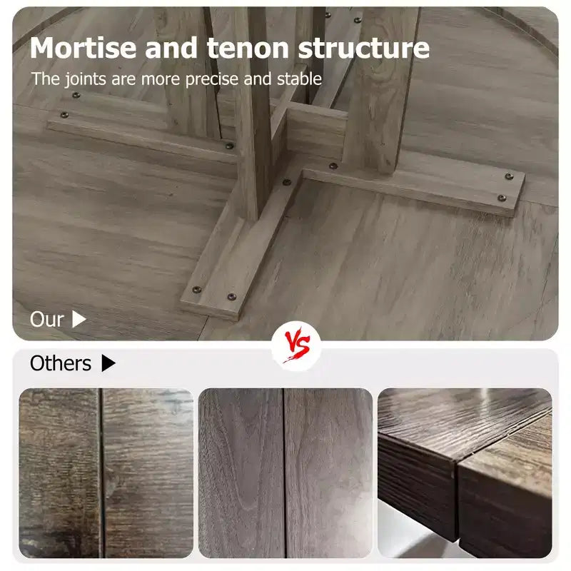 Table à manger ronde de 47 po pour 4 personnes, table de cuisine en bois avec pied robuste et plateau en 4 sections, table de ferme pour salle à manger