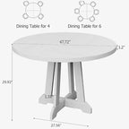 Table à manger ronde de 47 po pour 4 personnes, table de cuisine en bois avec pied robuste et plateau en 4 sections, table de ferme pour salle à manger