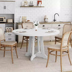 Table à manger ronde de 47 po pour 4 personnes, table de cuisine en bois avec pied robuste et plateau en 4 sections, table de ferme pour salle à manger