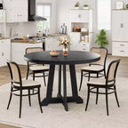 Table à manger ronde de 47 po pour 4 personnes, table de cuisine en bois avec pied robuste et plateau en 4 sections, table de ferme pour salle à manger