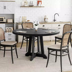 Table à manger ronde de 47 po pour 4 personnes, table de cuisine en bois avec pied robuste et plateau en 4 sections, table de ferme pour salle à manger