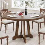 Table à manger ronde de 47 po pour 4 personnes, table de cuisine en bois avec pied robuste et plateau en 4 sections, table de ferme pour salle à manger