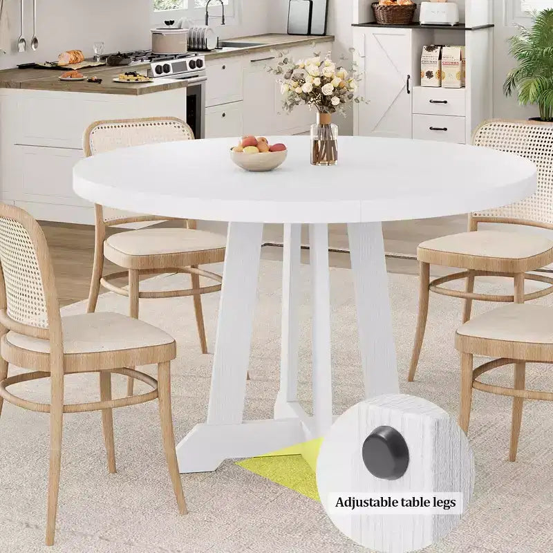 Table à manger ronde de 47 po pour 4 personnes, table de cuisine en bois avec pied robuste et plateau en 4 sections, table de ferme pour salle à manger