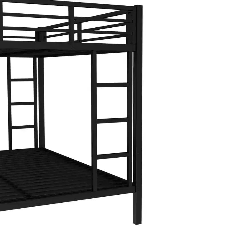 Lit superposé métallique double XL sur queen avec lit gigogne, cadre de lit triple robuste, échelles et garde-corps, silencieux, noir