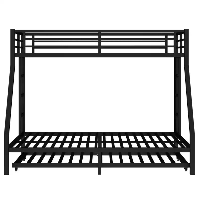 Lit superposé métallique double XL sur queen avec lit gigogne, cadre de lit triple robuste, échelles et garde-corps, silencieux, noir