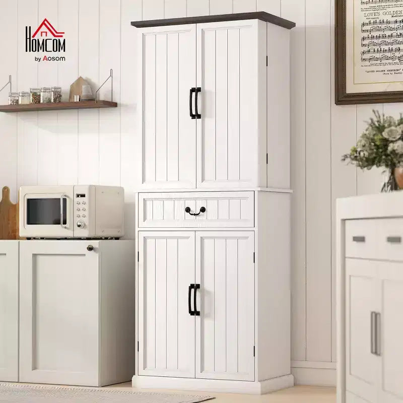 Armoire de cuisine 71 LED, meuble de rangement de style ferme avec étagères de porte