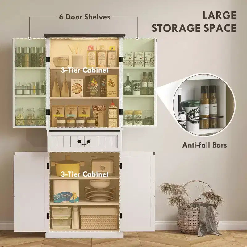 Armoire de cuisine 71 LED, meuble de rangement de style ferme avec étagères de porte