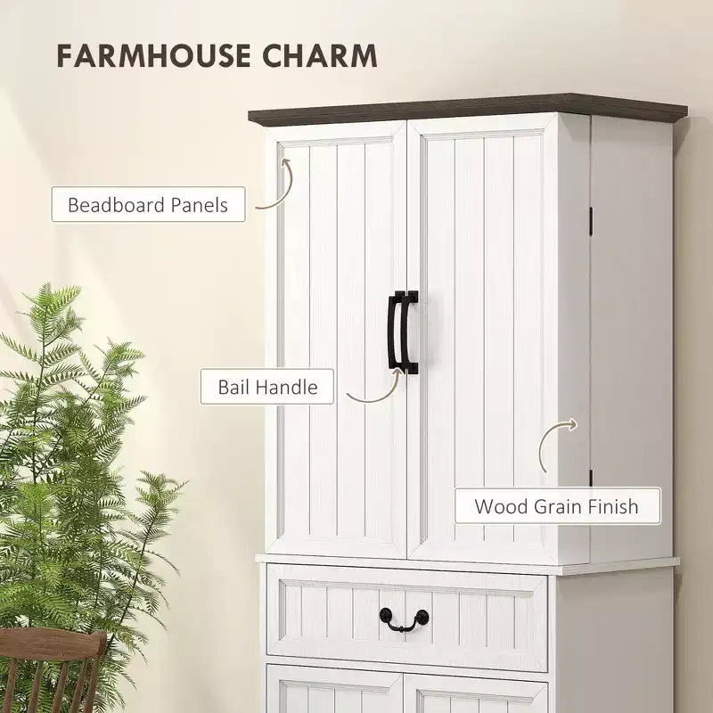 Armoire de cuisine 71 LED, meuble de rangement de style ferme avec étagères de porte