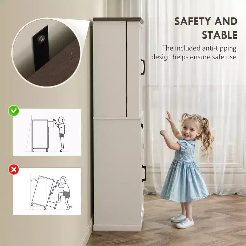 Armoire de cuisine 71 LED, meuble de rangement de style ferme avec étagères de porte
