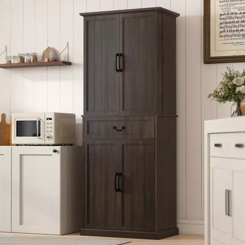 Armoire de cuisine 71 LED, meuble de rangement de style ferme avec étagères de porte