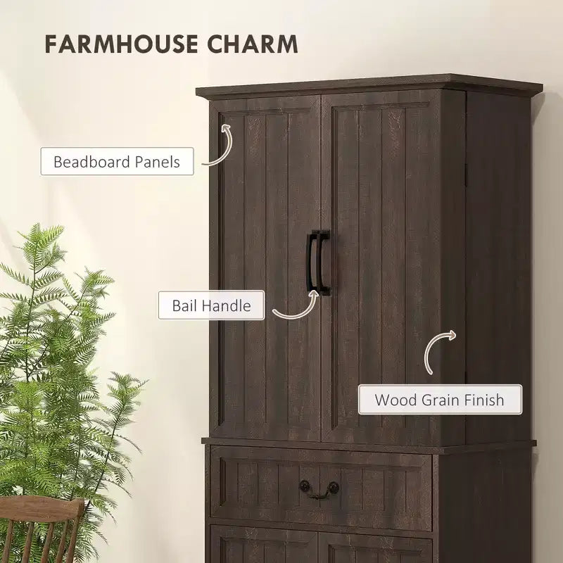 Armoire de cuisine 71 LED, meuble de rangement de style ferme avec étagères de porte
