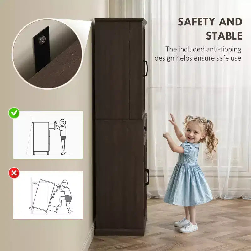 Armoire de cuisine 71 LED, meuble de rangement de style ferme avec étagères de porte