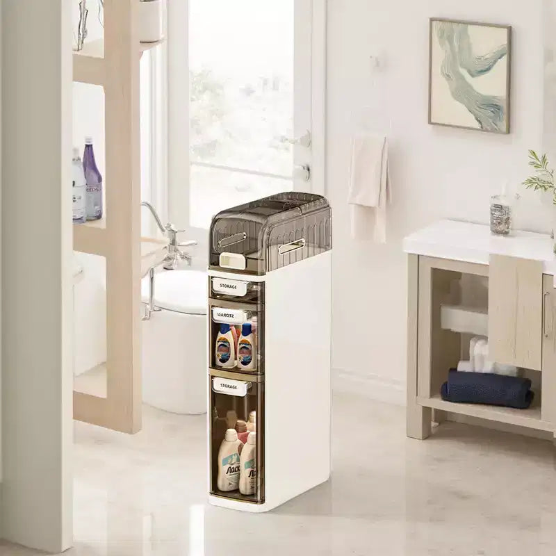 Meuble de Rangement Salle de Bain Mince à 4 Niveaux, Meuble de Salle de Bain Étroit avec Tiroirs et Boîte à Mouchoirs, Boîte de Rangement Fine en Plastique Imperméable pour Espaces Étroits Cuisine