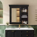 FAMYYT 30 in. W x 28 in. H Rectangular MDF Medicine Cabinet with Mirror, Adjustable Shelf, Soft-closing Hinges, Open Shelves