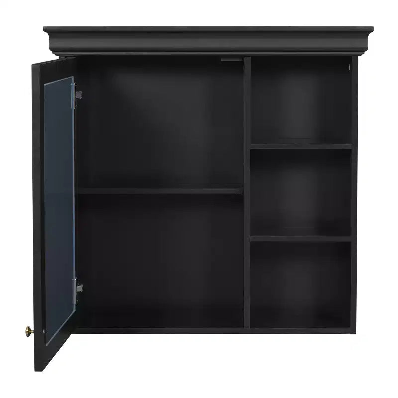 Armoire à pharmacie rectangulaire en MDF de 30 po L x 28 po H avec miroir, tablette réglable, charnières à fermeture amortie et étagères ouvertes