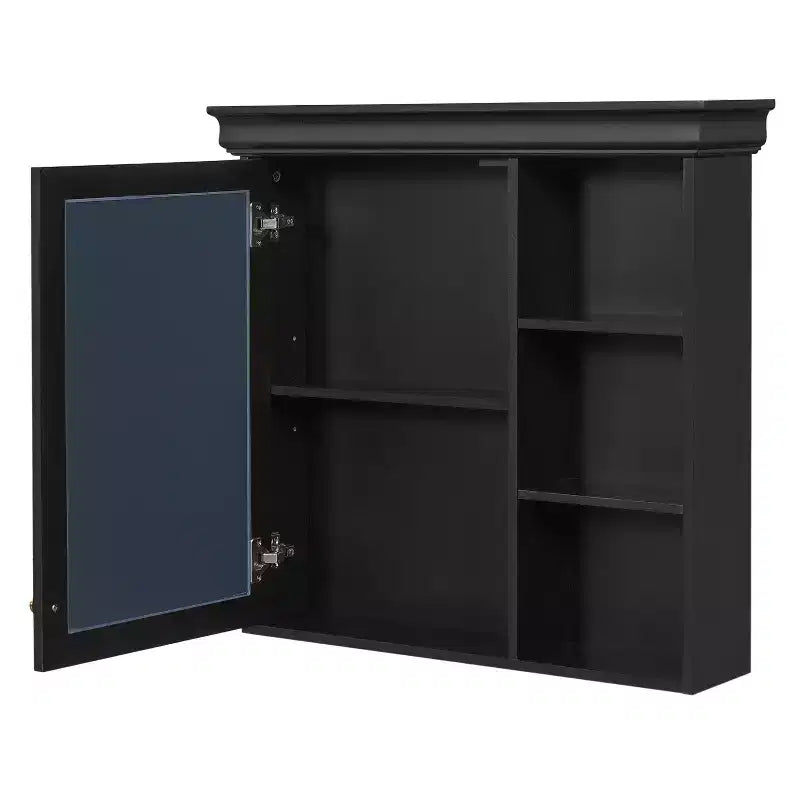 Armoire à pharmacie rectangulaire en MDF de 30 po L x 28 po H avec miroir, tablette réglable, charnières à fermeture amortie et étagères ouvertes