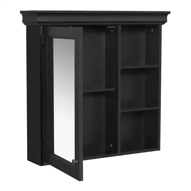 Armoire à pharmacie rectangulaire en MDF de 30 po L x 28 po H avec miroir, tablette réglable, charnières à fermeture amortie et étagères ouvertes