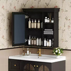 Armoire à pharmacie rectangulaire en MDF de 30 po L x 28 po H avec miroir, tablette réglable, charnières à fermeture amortie et étagères ouvertes